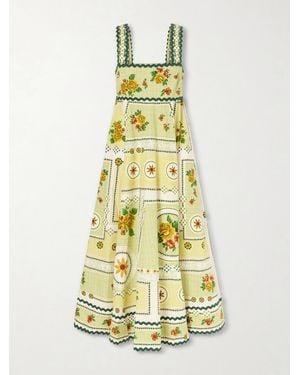 ALÉMAIS Dixie Pleated Floral-Print Cotton-Poplin Midi Dress - Metallic