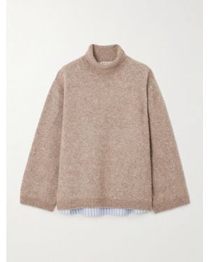 Sea Mallory Checked Cotton-Blend Trimmed Knitted Turtleneck Sweater - Natural