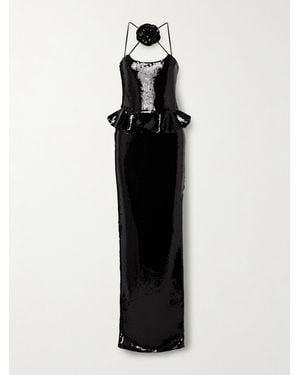 Rodarte Sequined Tulle Peplum Gown - Black