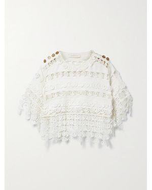 Zimmermann High Tide Cropped Crochet And Linen Top - Natural