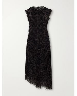 PAULINE DUJANCOURT Najia Asymmetric Lace Midi Dress - Black