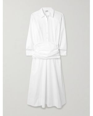 STAUD Indya Gathered Cotton-Blend Poplin Midi Shirt Dress - White