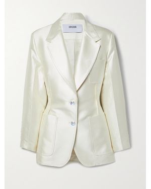 Christopher John Rogers Ruched Cotton And Silk-Blend Satin Blazer - White