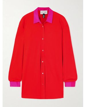 AZ FACTORY Lutz Huelle Aka Appliquéd Two-Tone Satin-Jersey Shirt - Red