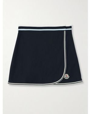 Moncler Appliquéd Striped Cotton-Piqué Mini Wrap Skirt - Blue