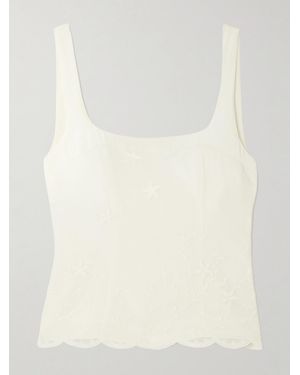 Posse Cove Layered Embroidered Cotton-Tulle And Silk-Blend Top - Natural