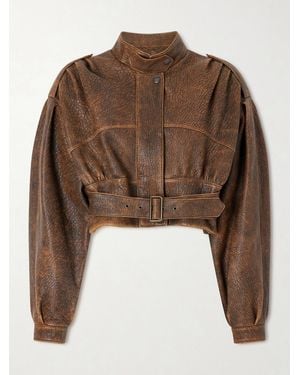 Chloé Cropped Belted Textured-Leather Jacket - Brown