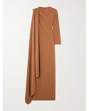 Solace London Lydia Asymmetric Draped Crepe Gown - Brown