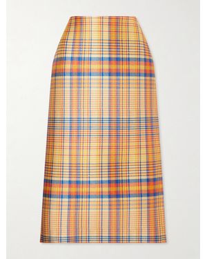 Brandon Maxwell Mercer Checked Wool And Silk-Blend Mikado Midi Skirt - Orange