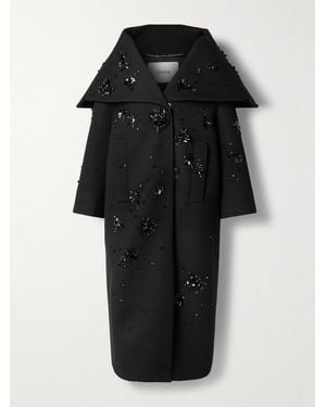 Erdem Opera Embellished Ribbed Scuba Coat - Black