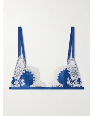 Carine Gilson Lace-Trimmed Silk-Satin Soft-Cup Bra - Blue