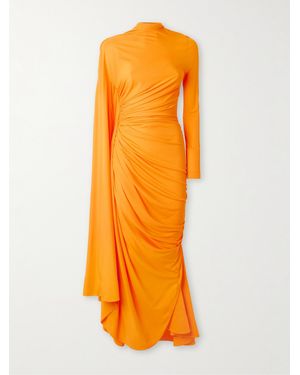 Bottega Veneta Draped Gathered Jersey Maxi Dress - Orange