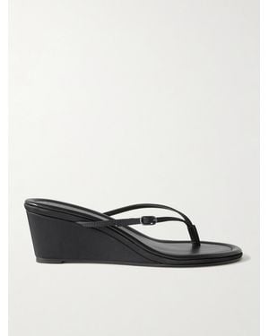 St. Agni Petit Belt Recycled-Satin Wedge Sandals - Black