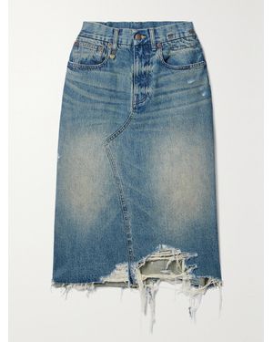 R13 Jesse Distressed Denim Midi Skirt - Blue