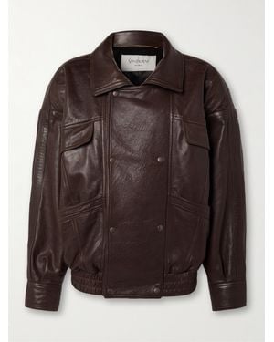 Saint Laurent Oversized Double-Breasted Panelled Leather Jacket - Black