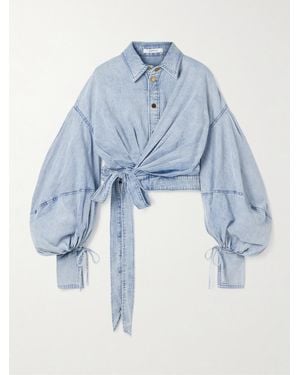 Zimmermann Cropped Wrap-Effect Denim Top - Blue