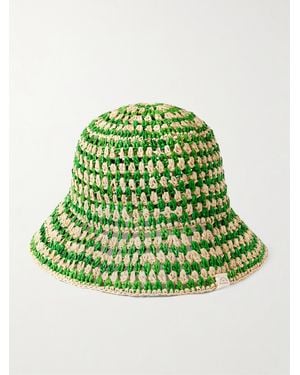 Loeffler Randall Jocelyn Checked Raffia Bucket Hat - Green