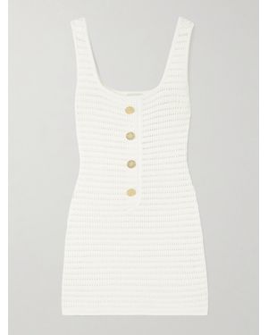 LeKasha Siflag Pointelle-Knit Linen Mini Dress - White