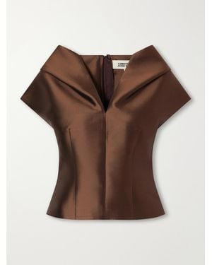 Christopher John Rogers Pleated Darted Silk And Wool-Blend Twill Top - Brown