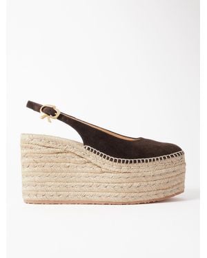 Gianvito Rossi 110 Suede Slingback Platform Espadrilles - Natural