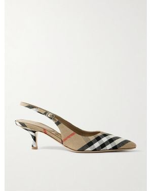 Burberry Checked Canvas-Jacquard Slingback Court Shoes - Natural