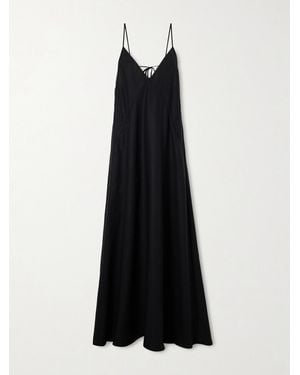 Another Tomorrow Knotted Paneled Linen Maxi Dress - Black