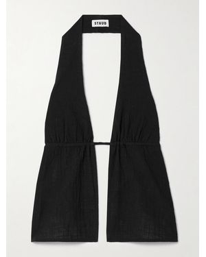 STAUD Flores Cotton-Gauze Halterneck Top - Black