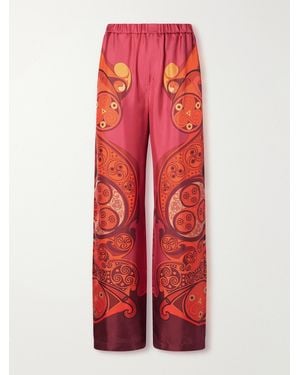 La DoubleJ Club Printed Silk-Twill Wide-Leg Trousers - Red