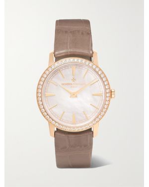Vacheron Constantin Traditionnelle Hand-Wound 33 Mm Uhr Aus 18 Karat Roségold Mit Diamanten Und Alligatorlederarmband - Natur