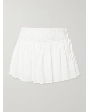 Posse Danielle Tie-Detailed Lace-Trimmed Cotton Skort - White