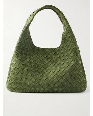 Bottega Veneta Campana Intrecciato Suede Shoulder Bag - Green