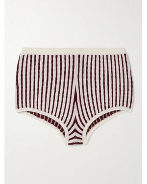 FRAME Gestreifte Shorts Aus Zopfstrick Aus Einer Kaschmir-Seidenmischung - Weiß