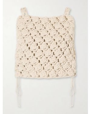 Balmain Cropped Crochet Cotton Top - Natural