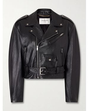Saint Laurent Glossed Textured-Leather Biker Jacket - Black