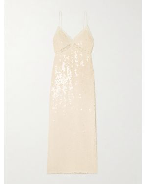 LoveShackFancy Olmine Lace-Trimmed Sequined Satin Maxi Dress - White
