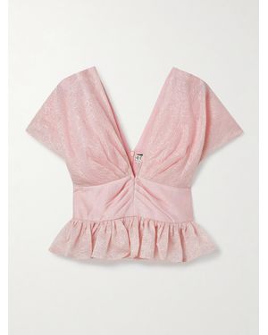 Sea Florence Gathered Cloqué Peplum Top - Pink