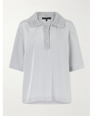 Tibi Stretch Silk-Blend Polo Shirt - White
