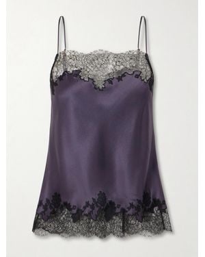 Carine Gilson Lace-Trimmed Silk-Satin Camisole - Purple