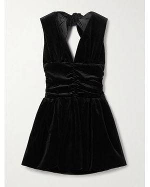 Patou Open-Back Ruched Cotton-Velvet Mini Dress - Black