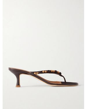STAUD Freja Bead-Embellished Leather Thong Sandals - Natural