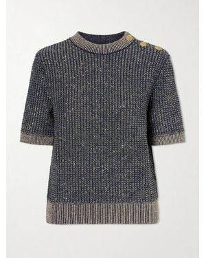 Balmain Embellished Tweed Jumper - Grey