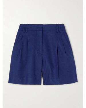 Another Tomorrow Pleated Linen Shorts - Blue