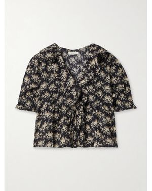 Doen Henri Oberteil Aus Biobaumwoll-Voile Mit Blumenprint Und Biesen - Schwarz