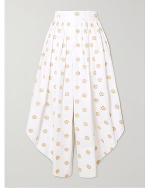 Chloé Cropped Embroidered Cotton-Poplin Wide-Leg Trousers - White