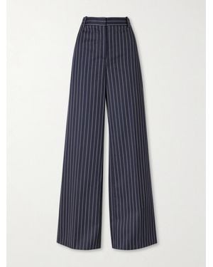 Nili Lotan Rivers Striped Wool Wide-Leg Trousers - Blue
