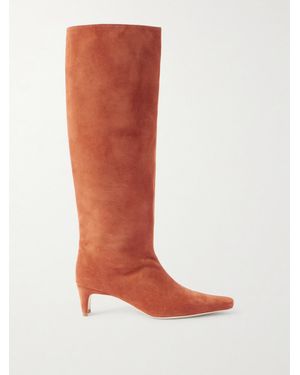 STAUD Wally Suede Knee Boots - Red