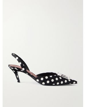 AMINA MUADDI Camelia 60 Polka-Dot Velvet Slingback Sandals - White