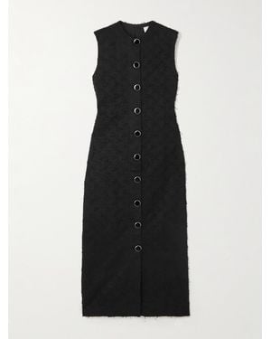 D'Estree Camille Frayed Fil Coupé Organic Cotton Midi Dress - Black