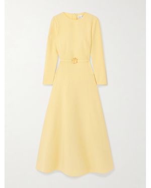 Oscar de la Renta Belted Wool-Blend Midi Dress - Yellow