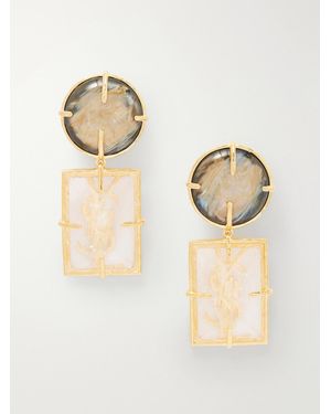 Saint Laurent Bo Rondes Et Rectangles-Plated Earrings - Natural